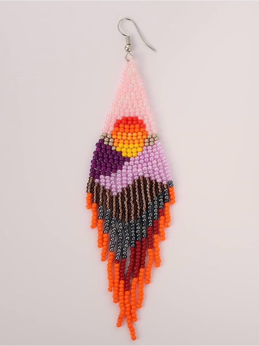 Handmade Beaded Fringe Earring - Pink Multi-Color